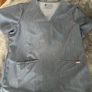 Figs Scrubs Top Heathered Denim Women's Size XL V-neck Two-Pockets